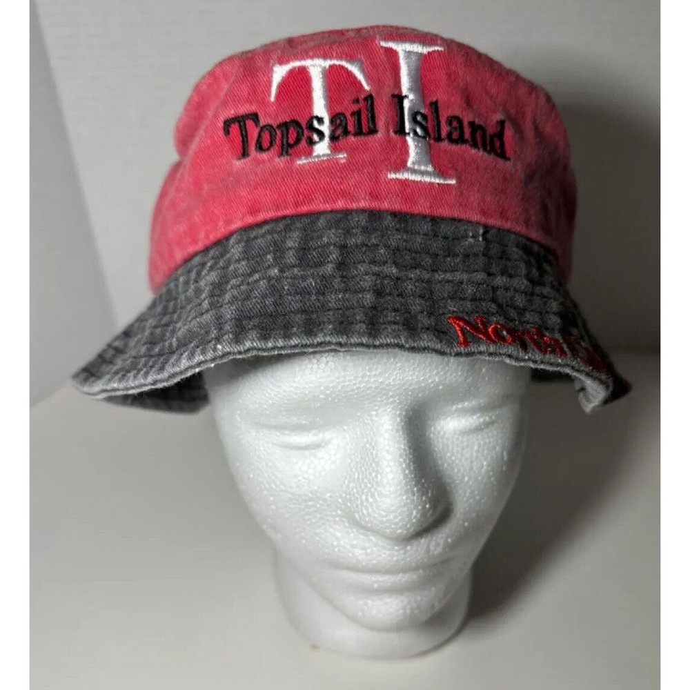Topsail Island Bucket Hat Unisex, ￼OS /Red-Black /Stone Wash - NC Beach